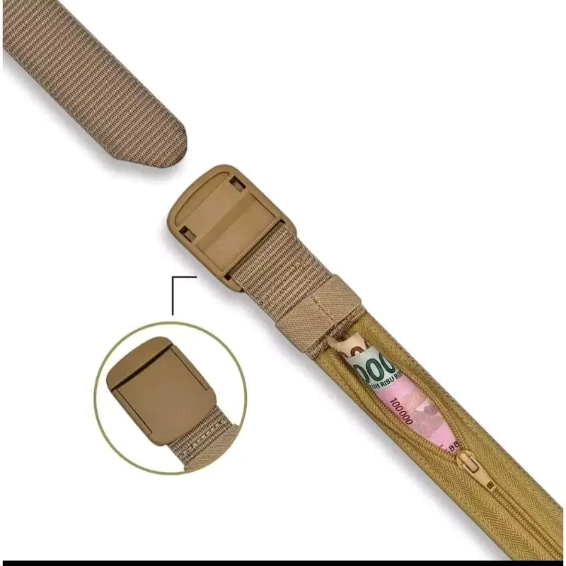 Sabuk Pria Dewasa Keren Bahan Kanvas Model Resleting Gesper Pengait 3