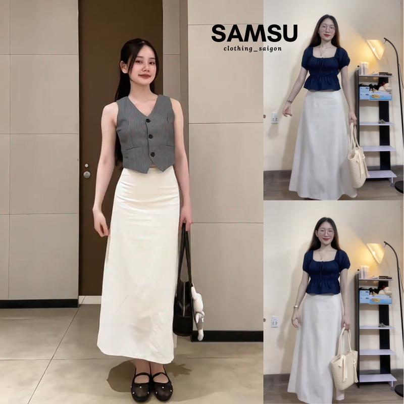 [ DEAL MỚI ] Chân váy LINEN THÔ dáng dài 88cm có lót trong 3 màu ĐEN TRẮNG KEM Samsu.clothing_Saigon