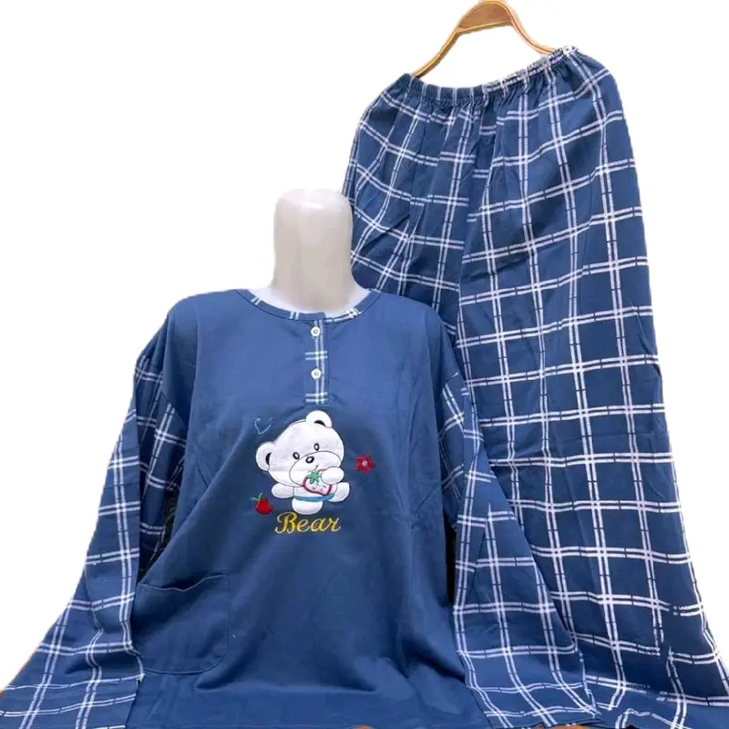 Set PP Baju Tidur Kaos Lengan Panjang dan Celana Panjang Jumbo Babydoll Wanita LD 110-120 cm 0