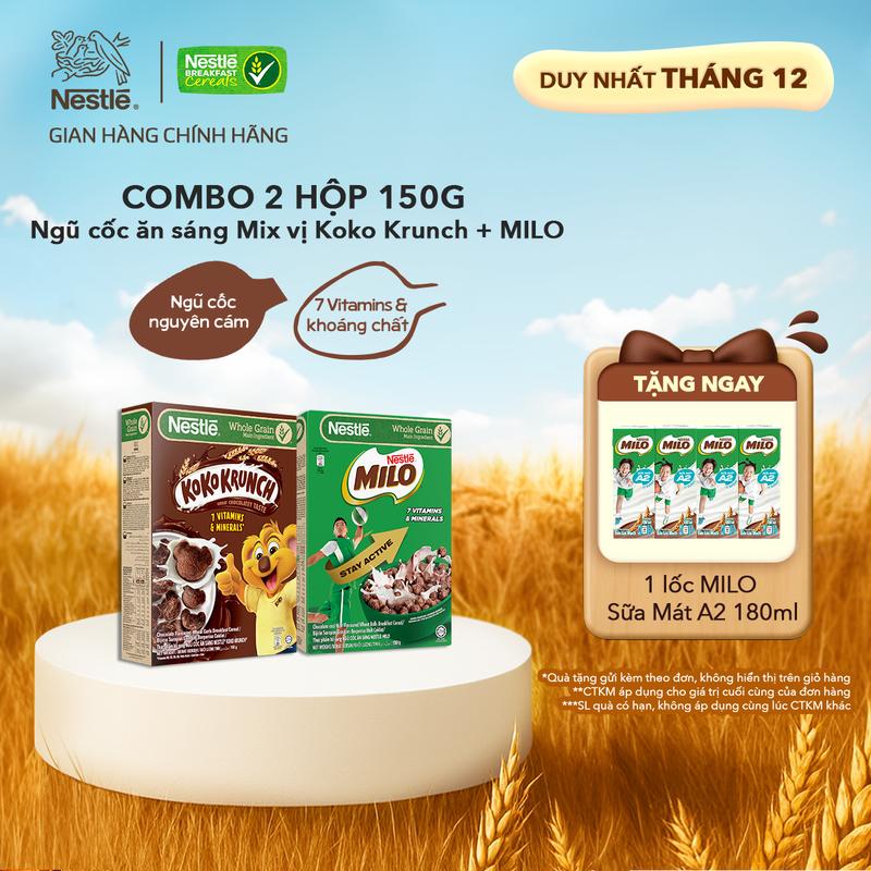 Nestlé VN Combo 2 Hộp Ngũ cốc ăn sáng Mix Vị KOKO KRUNCH Hộp 150g + Ngũ cốc ăn sáng MILO Hộp 150g -ST