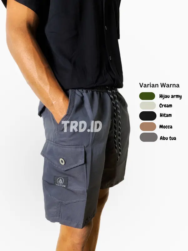 CELANA BOARDSHORT CARGO PINGGANG KARET MODEL DIATAS LUTUT POLOS PRIA/ ada 6 kantong / bahan katun premium nyaman 0