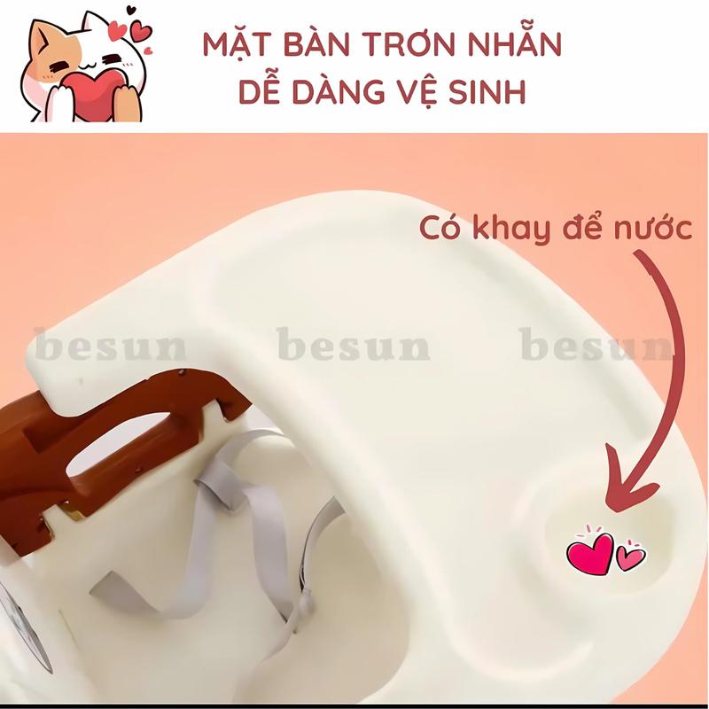 Ghế ăn dặm gấp gọn đan năng cho bé, ghế ngồi ăn tiện lợi cho bé từ 6 tháng tuổi, có dây ai bảo vệ - Kem Ghế ăn 2