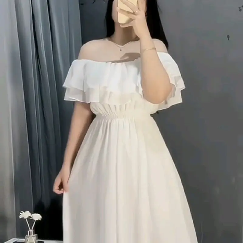 dress putih panjang | dress sabrina dewasa | baju pantai wanita | dress pantai | dress bumil | maternity bumil friendly Ibu 1