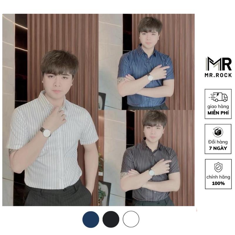 Áo sơ mi nam cộc tay kẻ sọc chất liệu dày dặn chống nhăn tốt