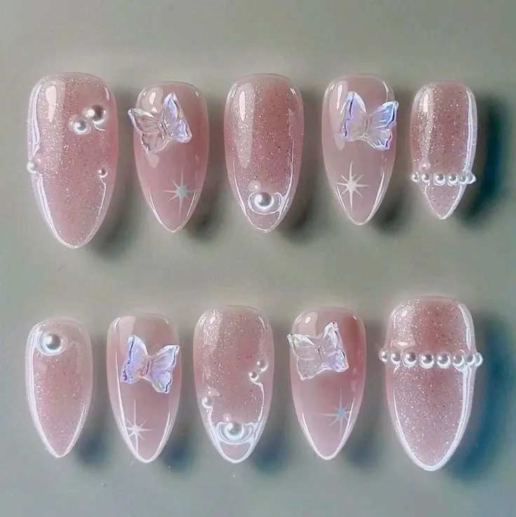 Fake Nails Cateye Kupu kupu / Press On Nails Cateye Pink / Handmade Kuku Palsu Gratis Lem Kuku Palsu Art Polish press  nails Cantik Kutek Aksesoris 0