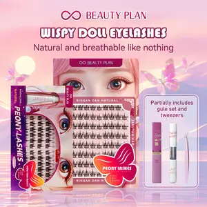 BEAUTY PLAN Bulu Mata Palsu Gaya Peony｜D Curl Individu｜Dapat Digunakan Kembali｜Panjang Bulu Mata 13–16mm｜Termasuk Satu Set Lem Extension Bulu Mata (dengan Penghapus)