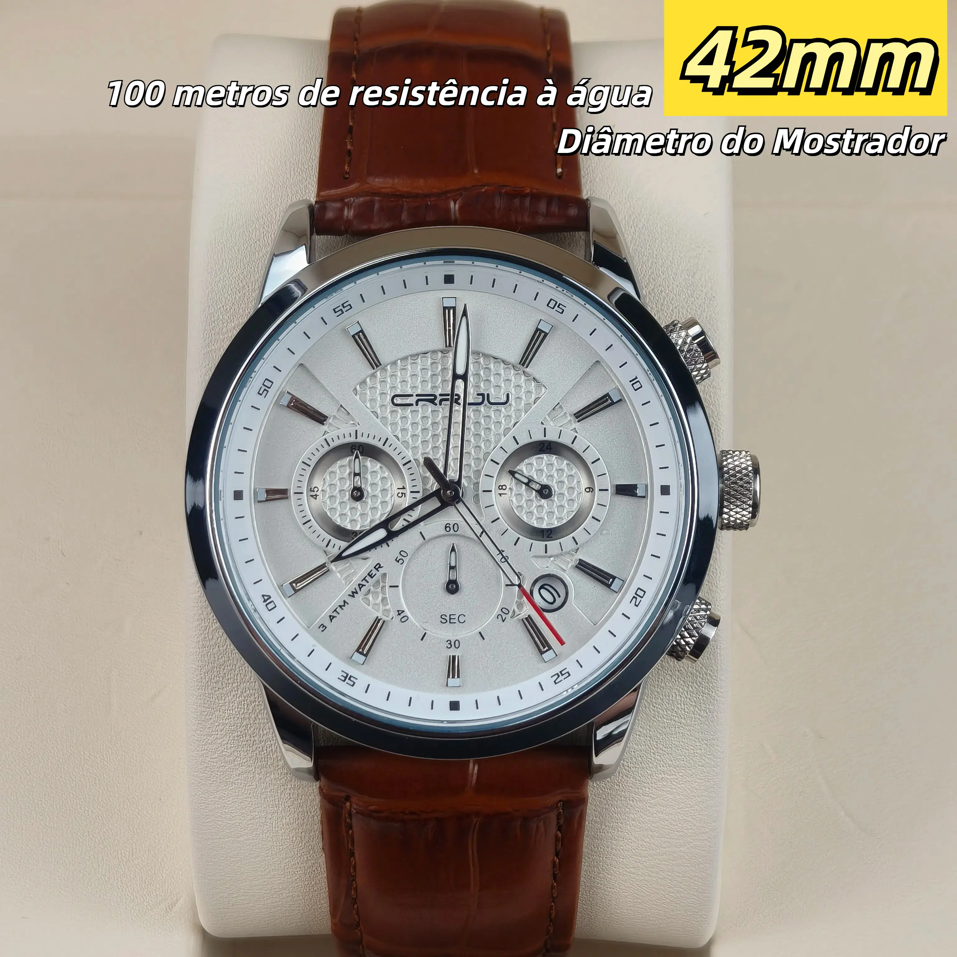 CRRJU Men's Watch Original Brand Chronograph Luminous Pointer Leather Strap Casual Business Sports Quartz Waterproof 2212 XL