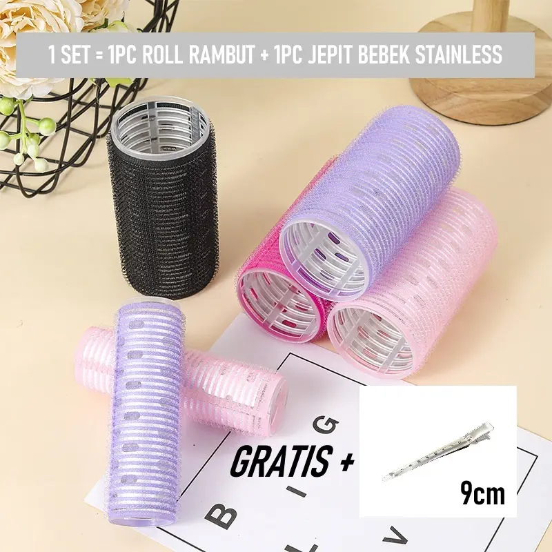 1PC Roll Rambut + 1PC JEPIT Bebek Stainless Keriting Gulungan Rambut Poni Hair Curler 1 Set