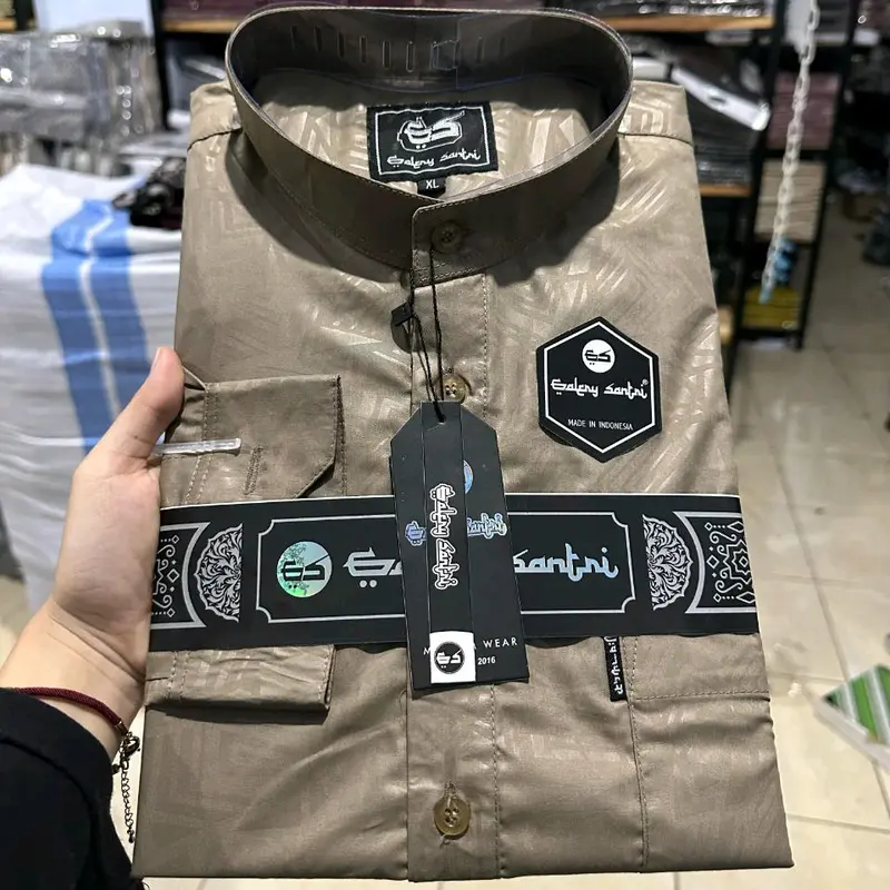 Galery Santri Baju Kemko Melayu Kemeja Koko Muslim Pria Bahan Spun Embos Premium Motif Polos Lengan Panjang Model Terbaru 0