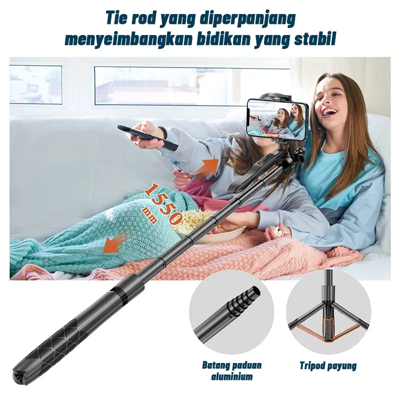 L16 Tongsis Tripod Bluetooth Selfie Stick Remote Tripod HP Kamera DSLR seri Gopro Tongsis 1.53M dengan 1/4 Adaptor 3