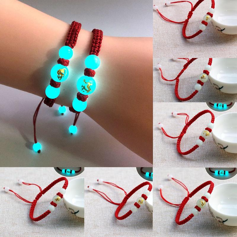 Vòng Tay Dây Đỏ May Mắn, 12 Con Vật Hoàng Đạo, Dành Cho Phụ Nữ Và Nam Giới, Hạt Bện, Dạ Quang, Có Thể Điều Chỉnh, Đồ Trang Sức Cặp Đôi, 1 Chiếc