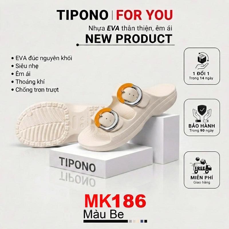 TIPONO MK186 Dép Lê Nữ 2 Quai Ngang Khóa Kim Loại Cá Tính Nhựa EVA Đúc Nguyên Khối Êm Chân Chống Trượt Size 32-39⁠
