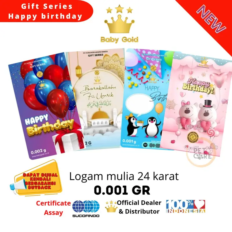 BABY GOLD SERIES EDISI HAPPY BIRTHDAY & BARAKALLAH 0.001 GRAM EMAS MINI 24K 0