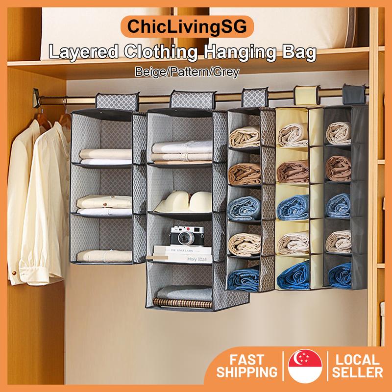 Hangable Wardrobe Organiser 3-5 Layer Foldable Closet Storage Bag Dust-proof Non-woven Hanging Clothes Bra Organizer 1