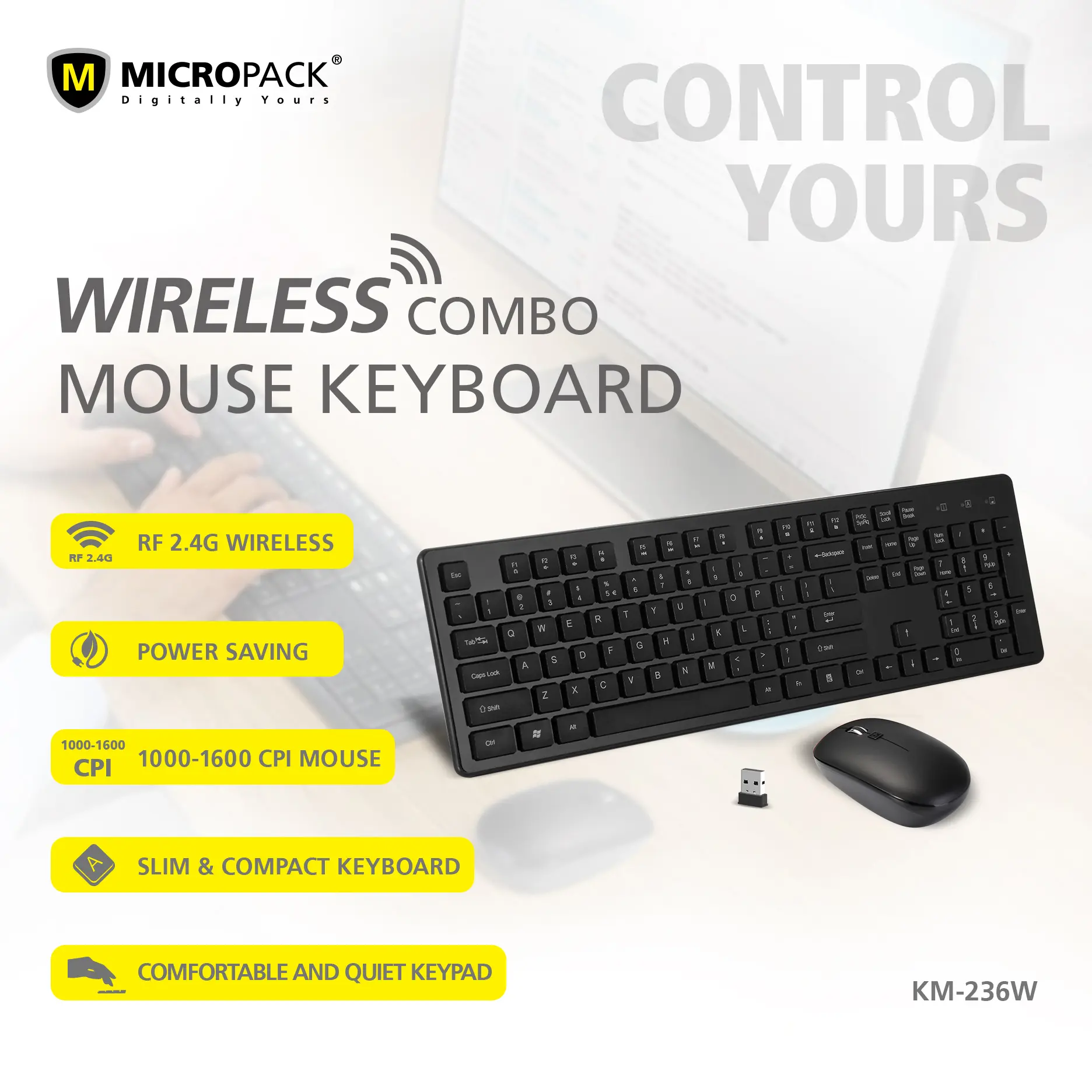 Wireless Keyboard and Mouse Combo Elegant Wireless Combo RF 2.4G  KM-236 W