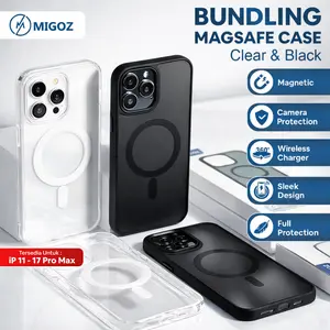 [CO VARIAN MIX] BUNDLING MIGOZ ID MagSafe Case Clear + Black Matte For iPhone 11 12 13 14 15 16 17 Pro Max Wireless Charging