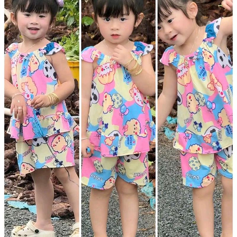 Đồ bộ bé gái Thun Lạnh hoạ tiết dễ thương tay áo cánh tiên quần đùi có size từ 6 đến 35kg