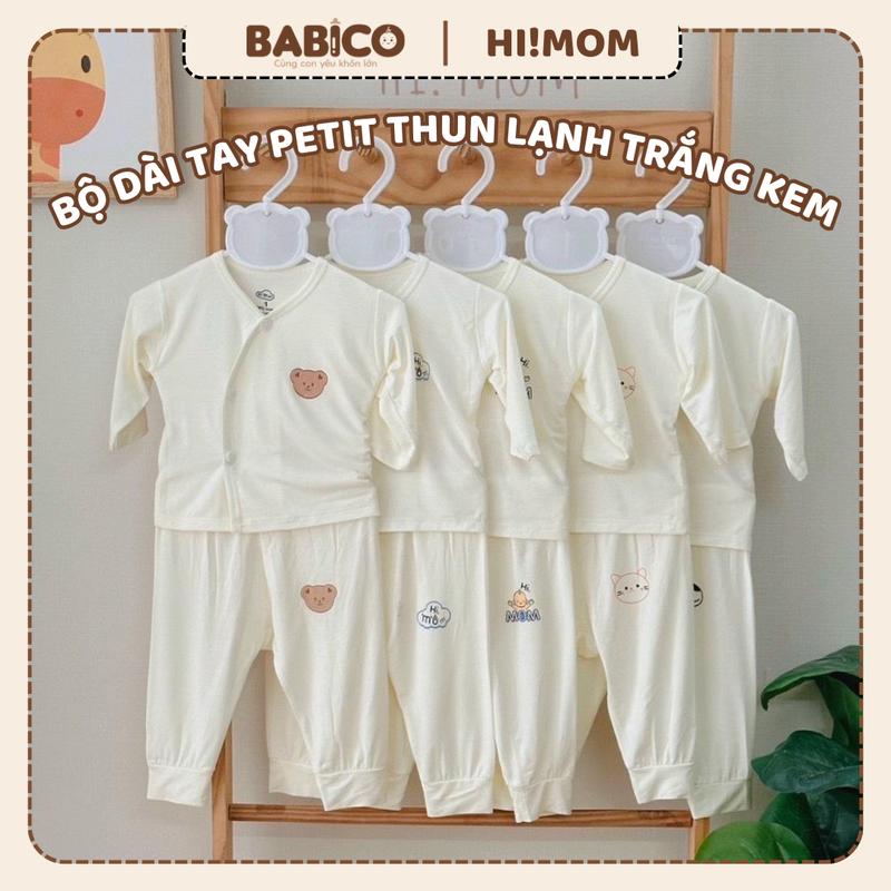 Bộ dài tay Peptit nền trắng kem cúc lệch phong cách Hàn Quốc, co giãn 4 chiều cho bé trai, bé gái từ 3-9kg