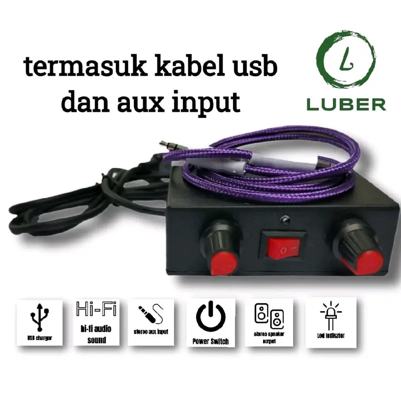 amplifier miniatur 2 channel 5vdc  dengan colokan aux input 3,5 4