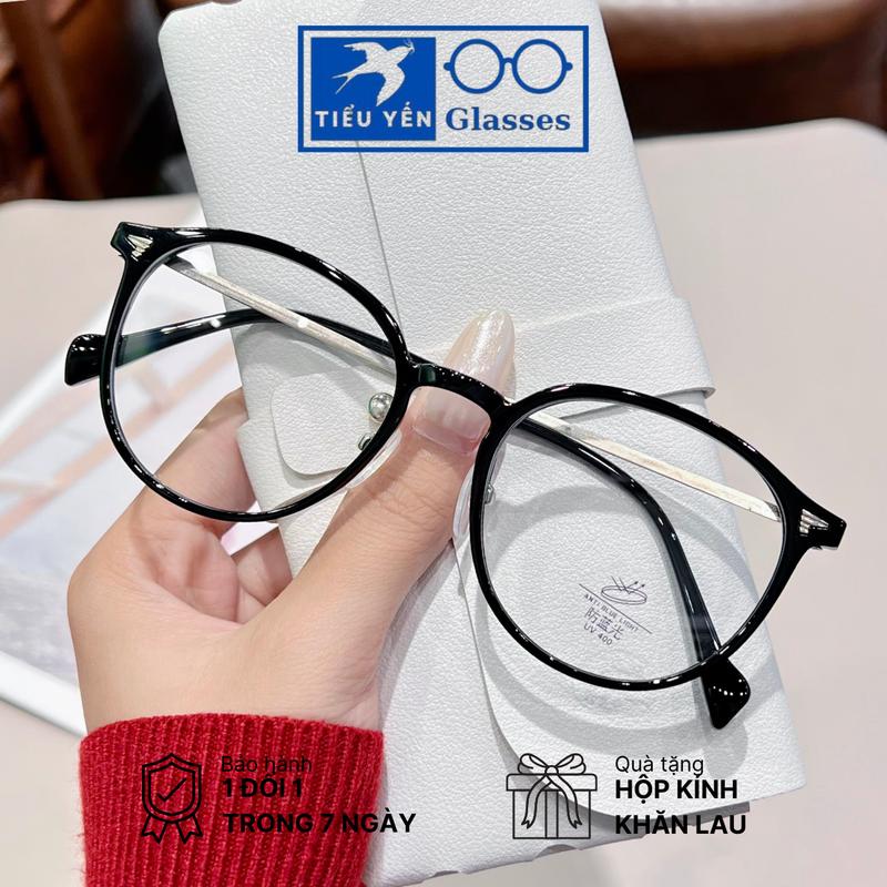 Mã 2986 - [TẶNG TRÒNG CẬN] Kính Cận Mắt Mèo Tròn Form Vừa Viền Nhựa Gọng Kim Loại dáng kính trung bình phù hợp tất cả dáng mặt