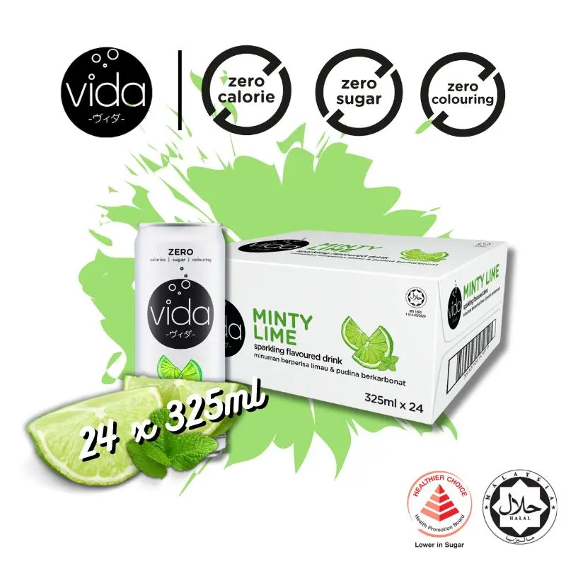 [Vida] [Zero Calories/ Zero Sugar / Zero Coloring] Minty Lime 325ml x 24