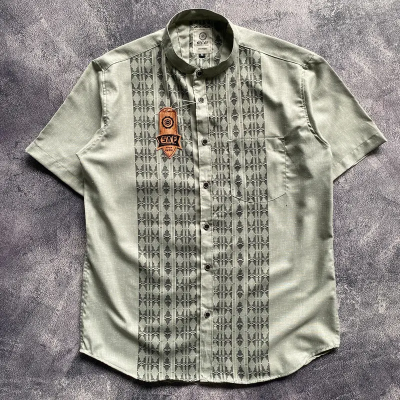 M471CK X SAF Kemko Motif Katun Madinah Tangan Pendek Baju Kerah Shanghai Pria Nyaman Muslim Koko Dewasa 6