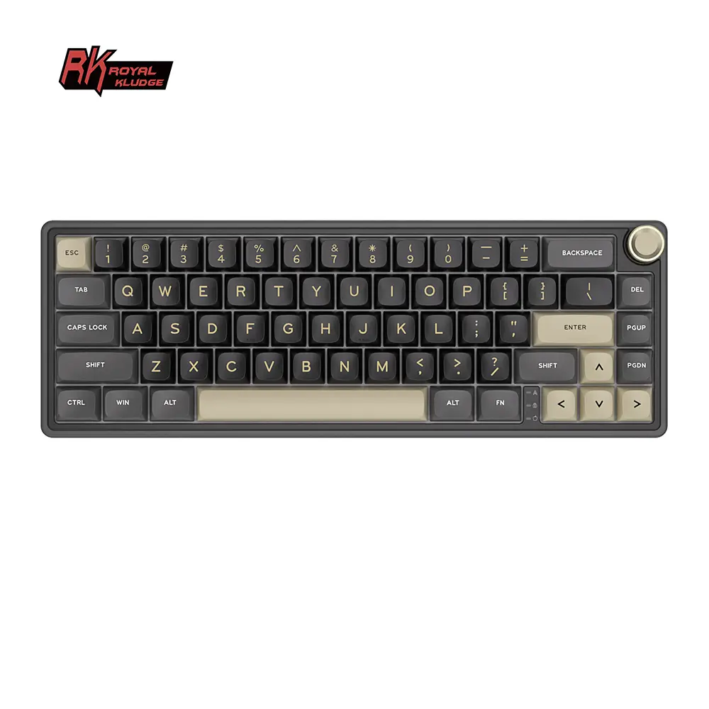 RK ROYAL KLUDGE R65 Wired Gaming Keyboard with Volume Knob, 60% Percent RGB Backlit Mechanical Keyboard Gasket Mount with PBT Keycaps, MDA Profile, 66 Keys Hot Swappable Cream Switch