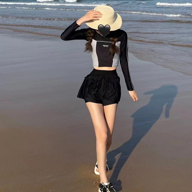 Bikini Nữ, Áo Tắm Xẻ Tà Hai Mảnh, Đồ Bơi Nữ, Áo Dài Tay, Quần Ngắn, Đồ Thể Thao Đồ Bơi, Đồ Đi Biển Sport Chạy Bộ Yoga Tập Yoga Tập Gym Tập Thể Dục 1