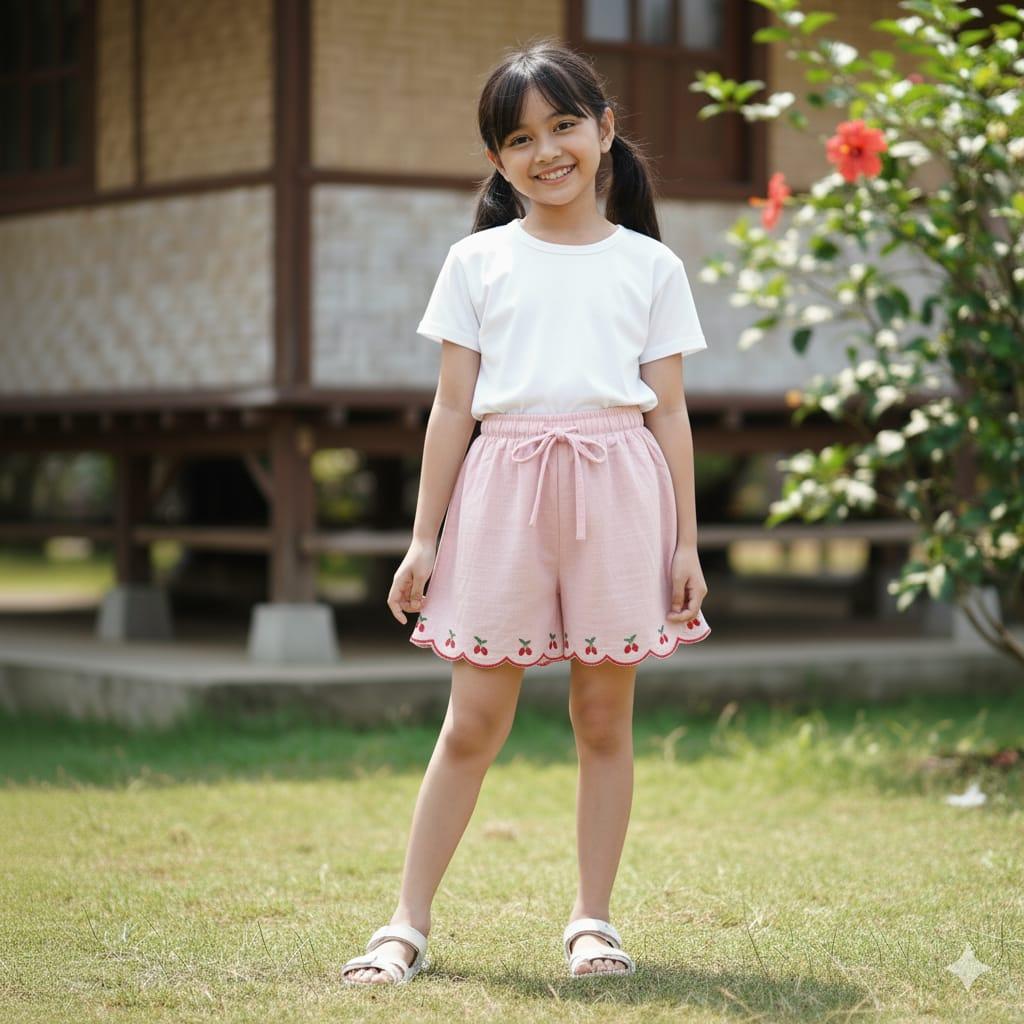 Celana Pendek Anak Hotpants Celana Harian Anak Katun Linen Halus Motif Cery dengan Desain Cantik dan Nyaman Celana Pendek Anak Hotpants Celana Harian Anak Katun Linen Halus Motif Cery dengan Desain Cantik dan Nyaman