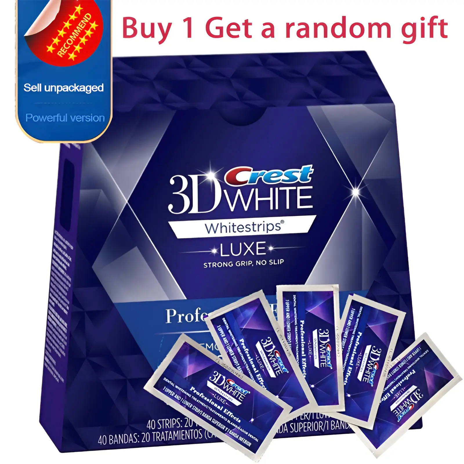 Jalur Pemutih Gigi CREST 3D, Kesan Profesional Putih, Tersedia dalam 1/3/5 / 10 / 20 Sachet, untuk Gigi Kuning Berwarna, Versi Amerika, Perubahan Warna yang Disahkan, Digunakan dengan Lembut, Beli 1 Dapatkan 1 Hadiah