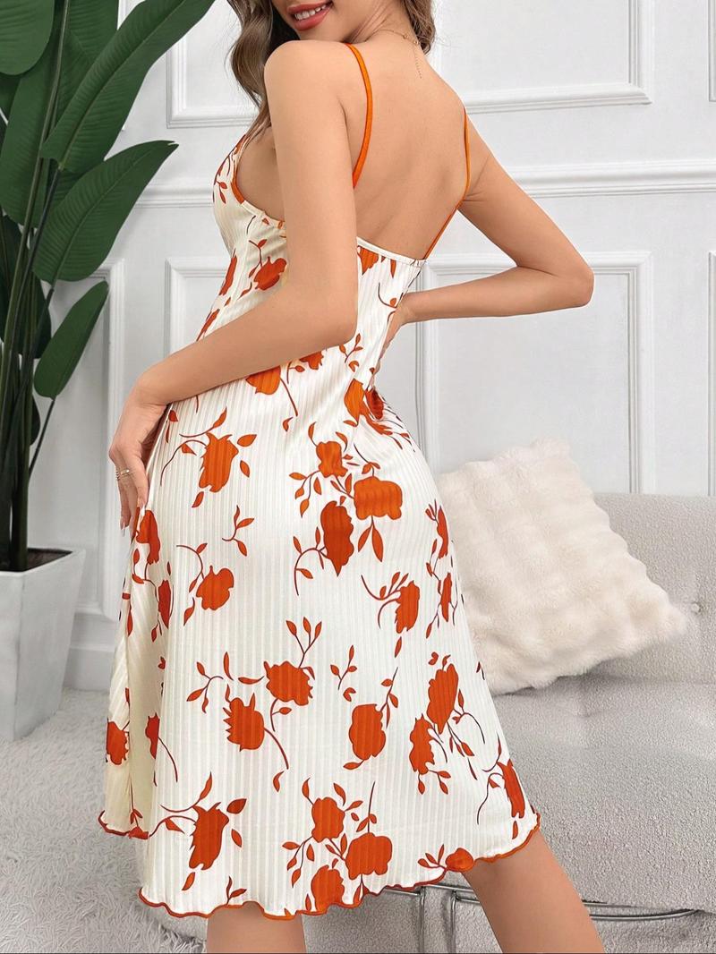 Product Introduction of Women's Floral Print Cami Nightdress, Casual Soft Comfortable Spaghetti Strap Nightgown for Summer, Fashion Ladies' Sleepwear for Daily Wear 6