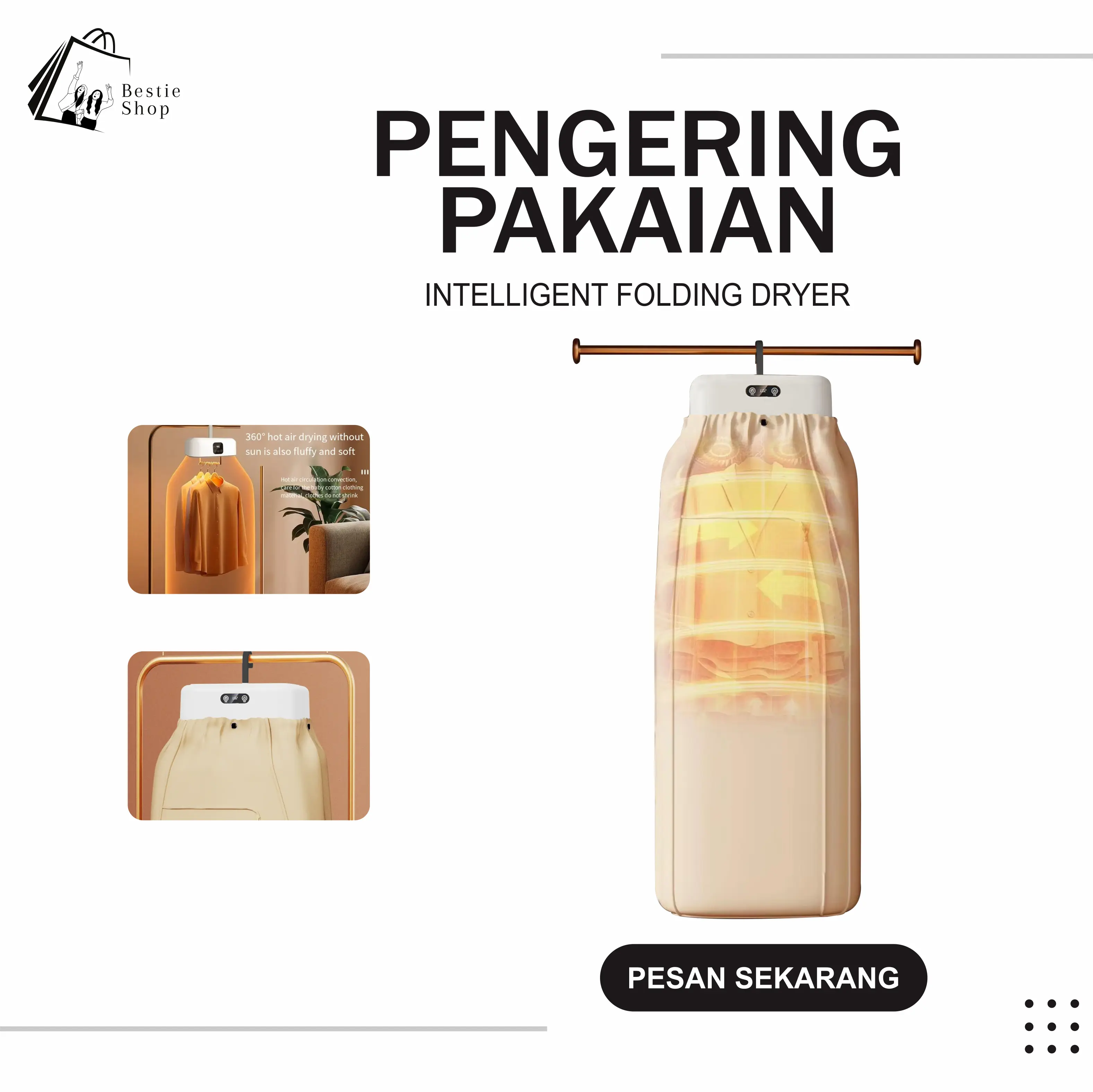 Alat Pengering Pakaian Portabel Pemanas Pengering Pakaian Lipat Listrik Anti Bakteri Pengering Baju Sepatu Multifungsi Mesin