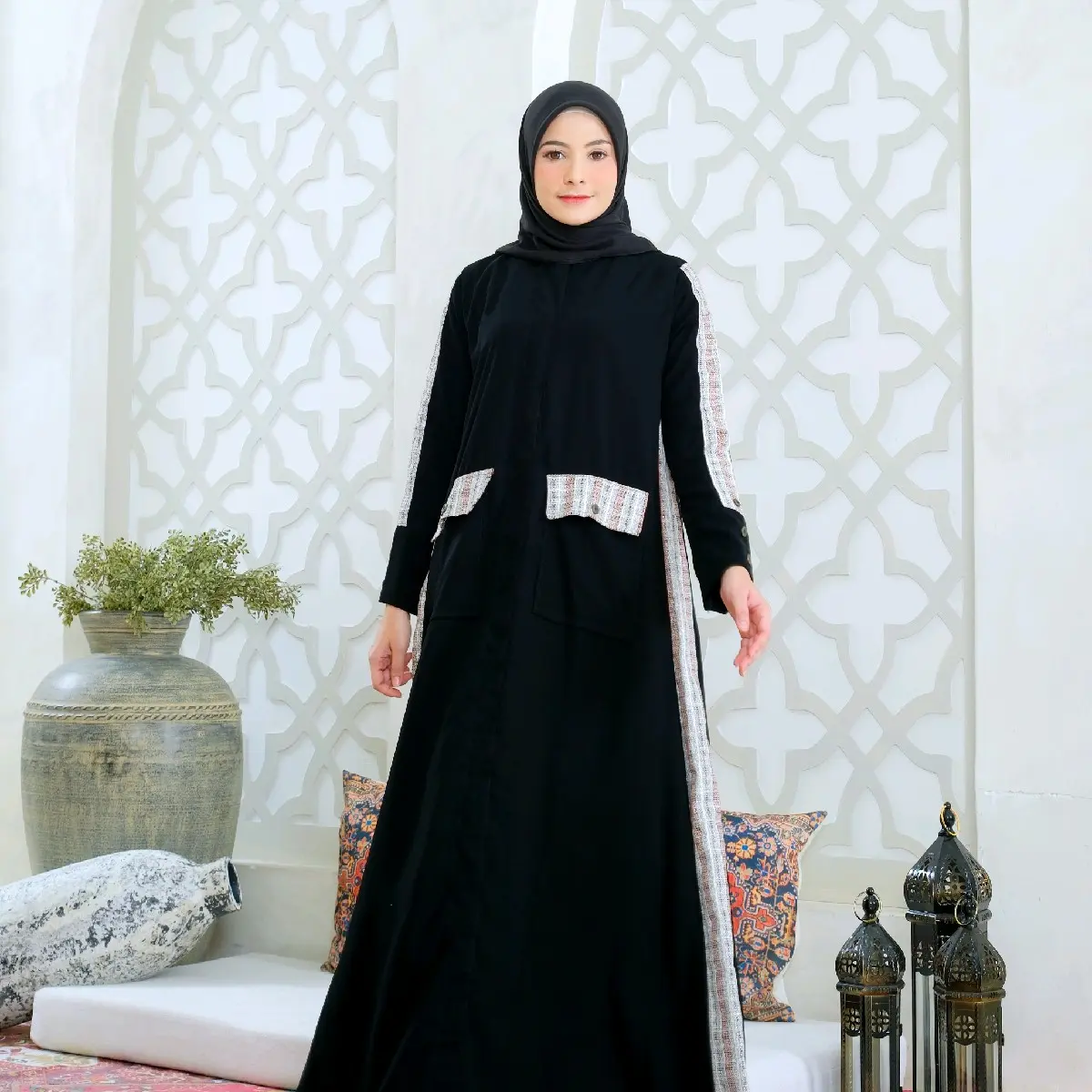 Hameeda Abaya by MAJA Abaya Saku Abaya list abaya busui Kombinasi Muslim Motif Linen Gamis Wanita