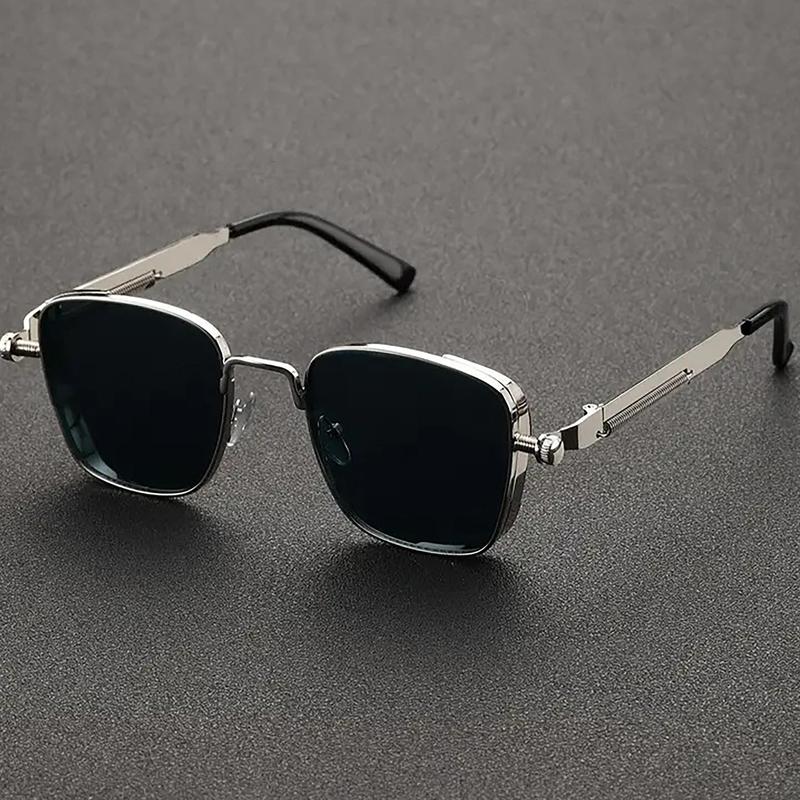 Kính râm gọng vuông kiểu retro mới, phong cách steampunk, càng kính lò xo, kiểu dáng châu Âu và Mỹ, kính râm cao cấp