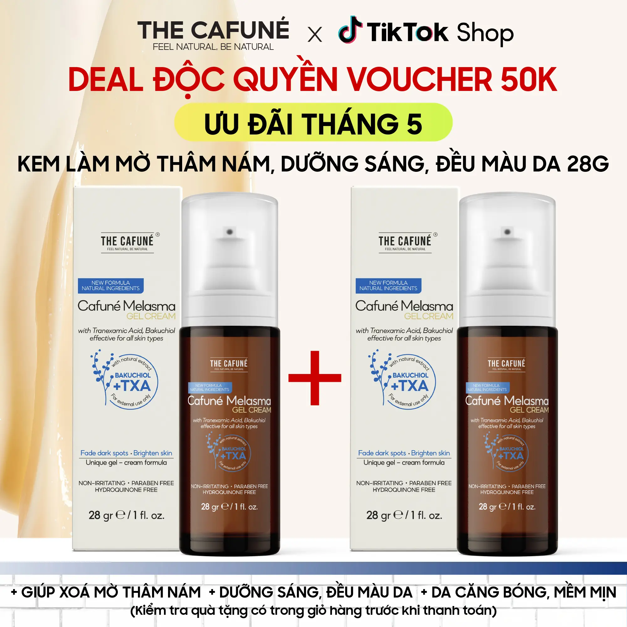 [DEAL ĐỘC QUYỀN THÁNG 5] Combo 2 Kem Làm Mờ Thâm Nám, Dưỡng Trắng Sáng Và Đều Màu Da Tối Ưu Cafuné Melasma Gel Cream, 28g - Giảm Thâm Nám, Tàn Nhang & Ngăn Ngừa Thâm Nám