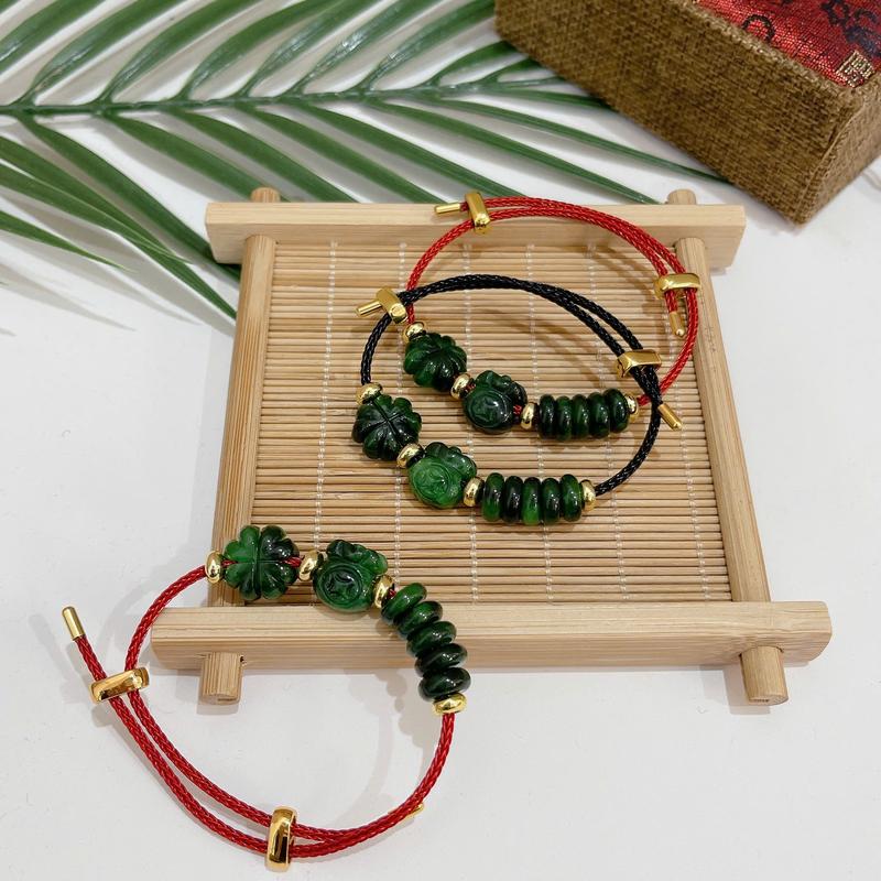  Vòng tay ngũ điếu cẩm thạch sơn thủy mix cỏ bốn lá túi tiền ngũ điếu cầu may mắn tiền tài 