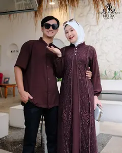 NURA Set Couple 5 Gamis + Kemja Terbaru 2026 Cringkle Mix Brukat Mewah Elegan Ukuran M L XL