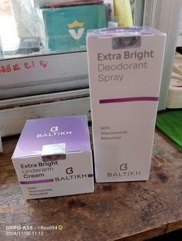 Product Review of NEW Baltikh Extra Bright - 1 Set Underarm Cream dan Deodorant Spray 100 ML With Bakuchiol Niacinamide Collagen - Pemutih Pencerah Ketiak dan Slengki Bau Hitam 30gr dan 6ml from N**4 0