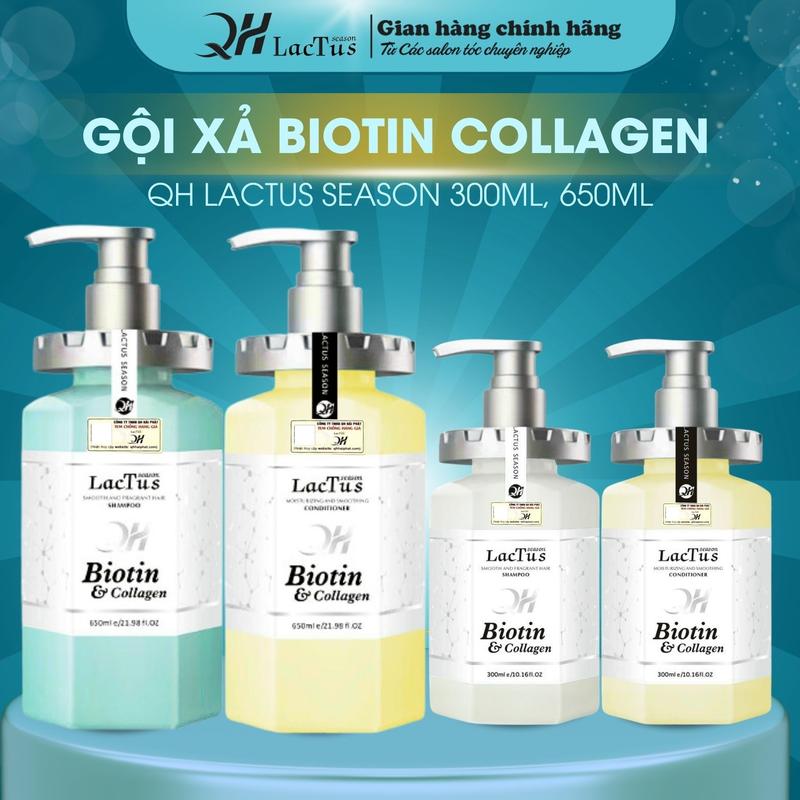 Dầu gội biotin collagen QH Lactus Season phục hồi tóc, ngăn rụng tóc, sạch gàu, kiểm dầu, dầu gội xả cặp tóc nam nữ 15ml, 300ml, 650ml