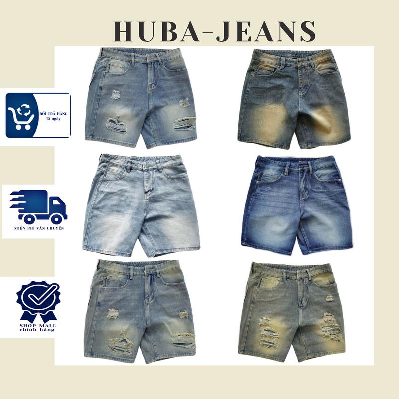 Quần SHORT JEANS tông màu retro cotton không co giãn- FORM CHỮ A trên gối HUBA-JEANS Menswear Pants Có Túi Denim quầntàntật quần purple quần biker