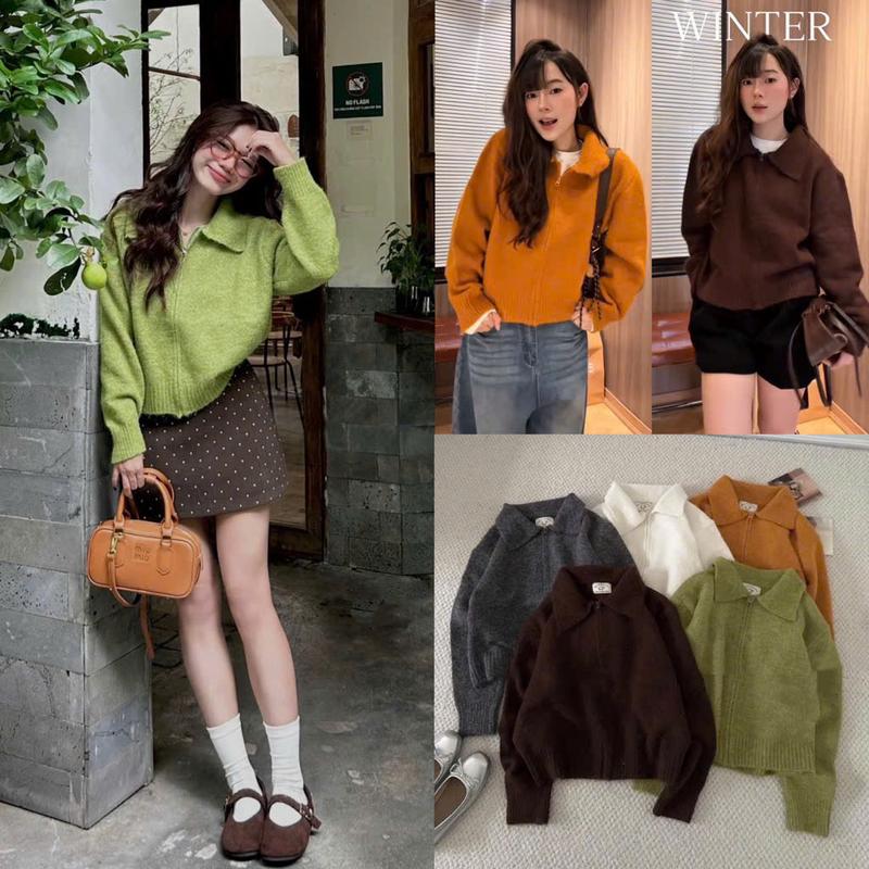 Hàng QC L1 Áo Len Cardigan Cổ Bẻ Cao Đan Gân Khóa Kéo Xẻ Màu Trơn Dệt Kim Lông Thỏ Dày Dặn Giữ Ấm Nữ Form Suông Vừa Hottrend Style Basic Cadigan Chất Liệu Lông Thỏ Mềm Mại