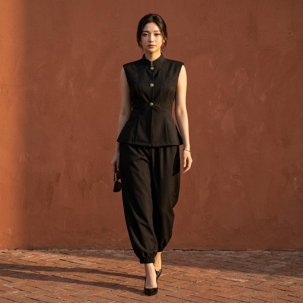 VALERIE SET Wanita Sleeveless Cotton Twill