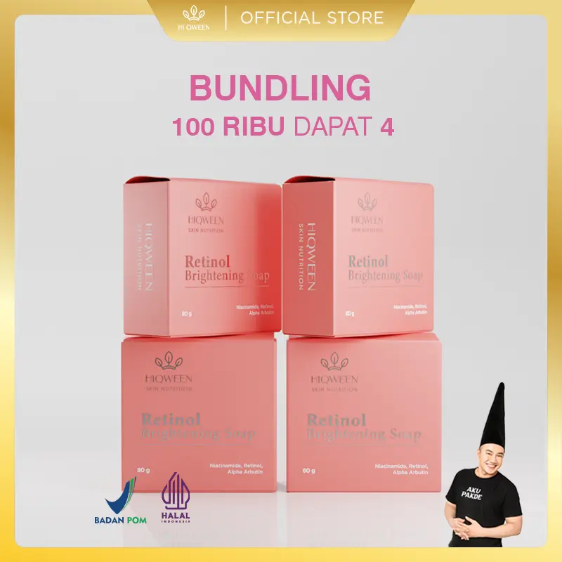 AFF - HIQWEEN SKIN NUTRITION SABUN RETINOL 100 RIBU 4 PCS BRIGHTENING SOAP Alpha Arbutin Membersihkan Kotoran Memudarkan Memutihkan Niacinamide Mencerahkan Melembutkan