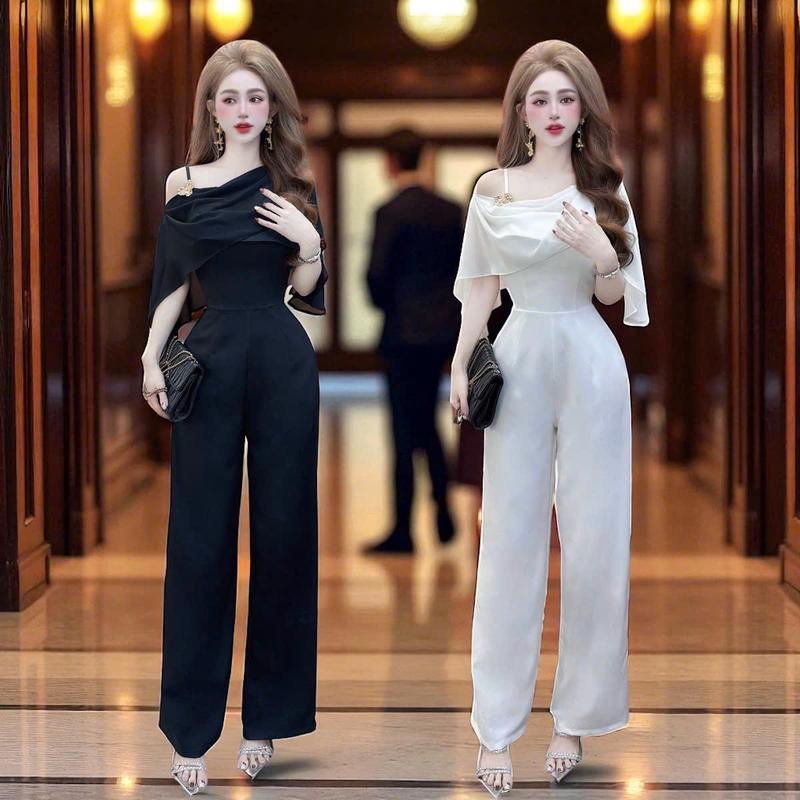 ( Quần dài 103cm ) Jumpsuit CRAZYTEEN S6389 dáng ống suông sang chảnh để đi chơi ( Jumpsuit/ Choàng cổ/ Tag cài ) set đồ nữ đẹp