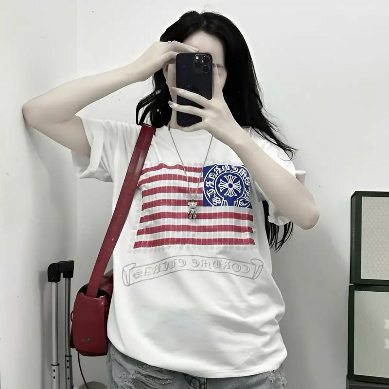 Áo Phông Chrom In Họa Tiết Hình In Sơn Siêu Hot Trend - Áo Thun Nam Nữ From Rộng Dành Cho Boy Phố Girl Phố 2025 Top Cổ Tròn Women Rom