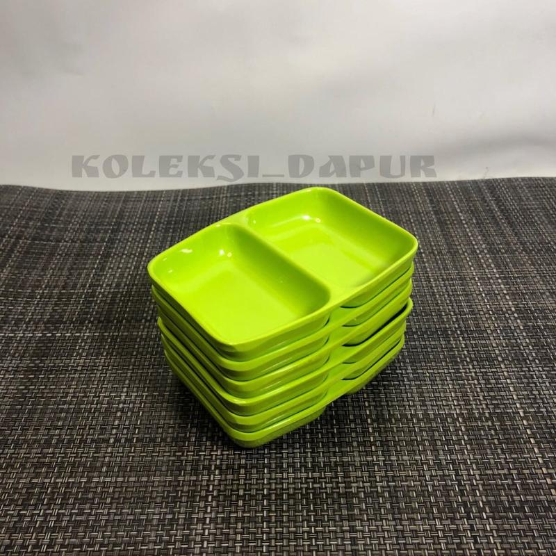 ￼Piring Tempat Sambel Melamin Sekat 2  ( 6 pcs ) Piring Sambal Melamine - Piring Saos Melamin - Mangkok Sambal Melamin - Mangkuk Sambel Melamine Hijau Merah Kitchenware Putih 8