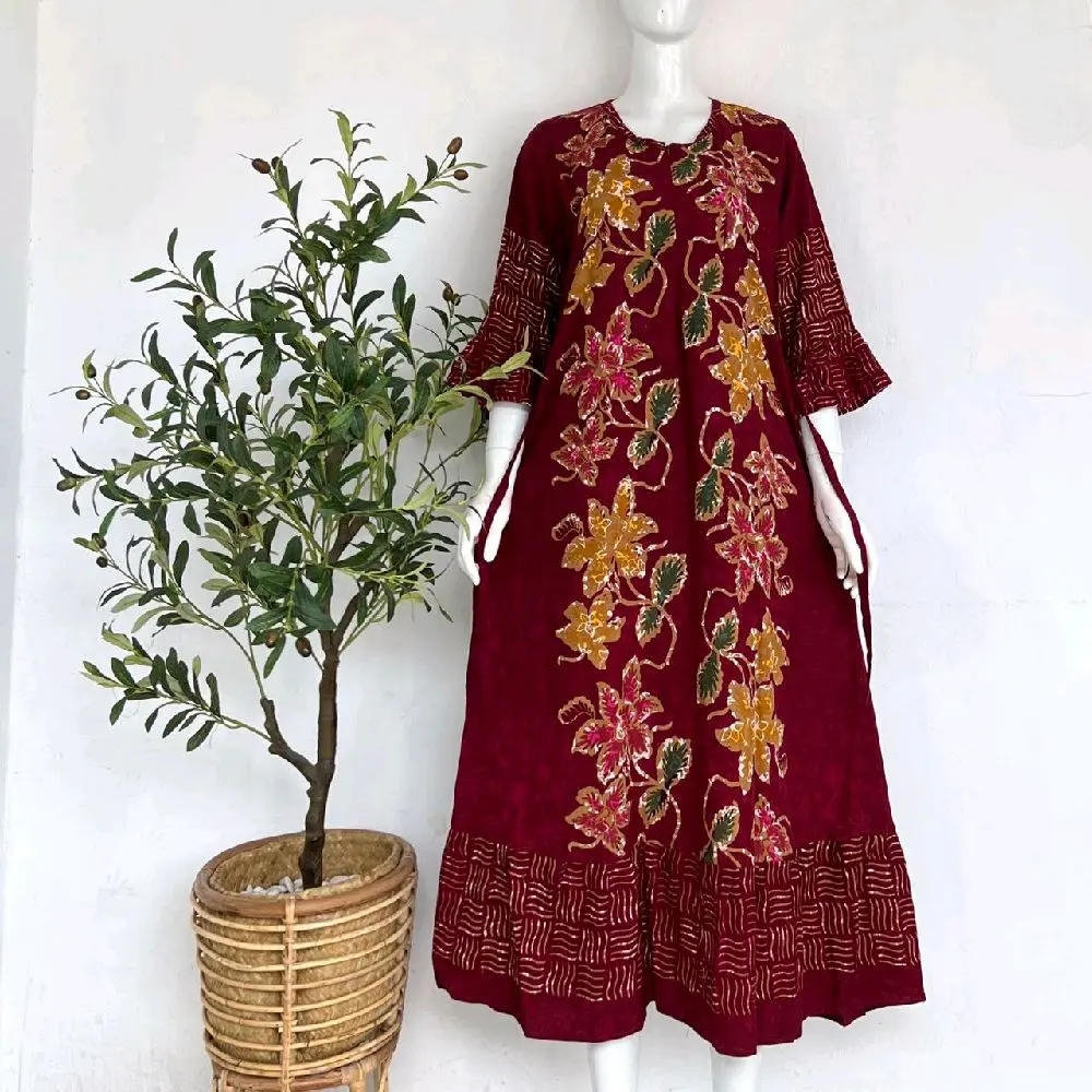 DASTER LENGAN PANJANG RAYON BUSUI PREMIUM CAP SOFT SEROJOAN ENCIM TAS DASTER LENGAN BALON BUSUI LD 110 Ibu Menyusui Gamis Nyaman Lembut Muslim Rempel Dress Tebal Variasi Motif Tidur Katun Wanita Bunga