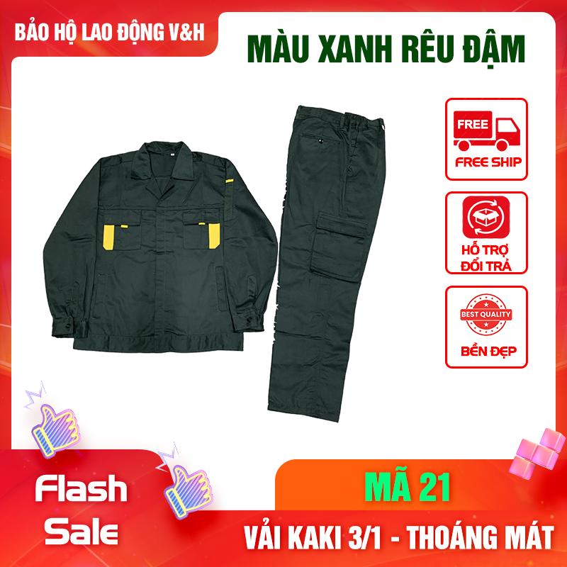  Quần Áo Bảo Hộ Lao Động Nam Dài Tay Mã 21 - Có Cổ Quần Có Túi Hộp Vải Kaki 3 1 Dày Dặn Bền Bỉ Thoáng Mát Chống Nắng Nóng Tốt 