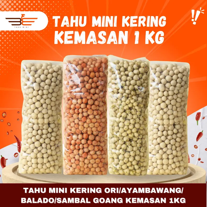 Tahu Bulat Mini Kering F1 Rasa Original/Ayam Bawang/Sambal Goang/Balado 1 Kg (1000gr) 0