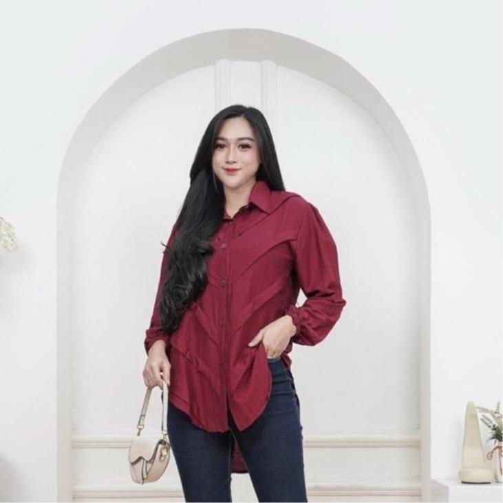 Medina Blouse Kemeja Atasan Nyaman - Kemeja Wanita Blouse - Atasan Wanita Kekinian Basic Linen 0